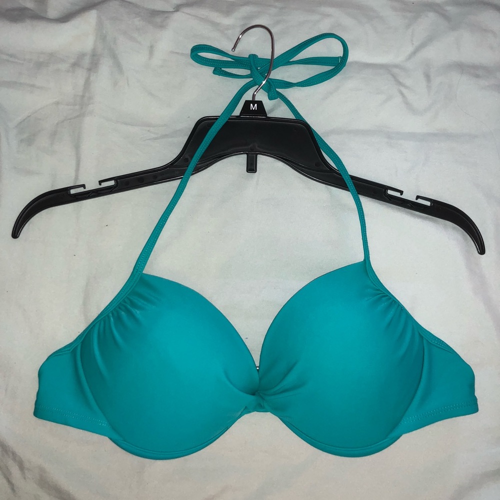 Green Halter Strap Push-up Bikini Top